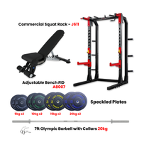 Thumbnail for Half Cage Squat Rack J611 with 120 kg Speckle Bumper Plates and Adjustable Bench A8007