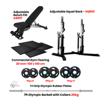 Thumbnail for SQR03 Adjustable Squat Rack with Flooring and 80 KG Trip Set with Adjustable bench A8007