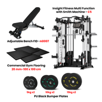 Thumbnail for Multi Function with Smith Machine C5 with Rubber Flooring and PU Black Bumper Plates with A8007 Bench