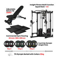 Thumbnail for Insight Fitness Multi Function  Machine C3 with Flooring and 80 kg Dual Grip Pates with A8007 Bench
