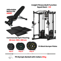 Thumbnail for Insight Fitness Multi Function  Machine C3 with Flooring and 80 kg Black PU Bumper Pates with A8007 Bench