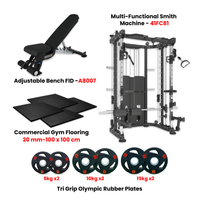 Thumbnail for Functional Trainer Smith Machine 41FC81 with Rubber Flooring and Tri Grip Plate with Bench A8007