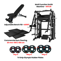 Thumbnail for Functional Trainer Smith Machine 41FC91 with Rubber Flooring and Tri Grip Plate with Bench A8007