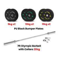 Thumbnail for PU Black Bumper Plates with 7 Ft Bar - 80 Kg Set - Bundle Offer