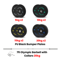 Thumbnail for PU Black Bumper Plates with 7 Ft Bar - 120 Kg Set - Bundle Offer