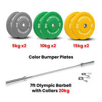 Thumbnail for Color Bumper Plates with 7 Ft Olympic Bar - 80 Kg Set - Bundle Offer