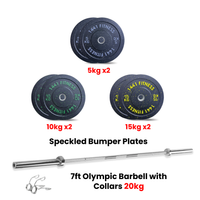 Thumbnail for Speckled Bumper Plates with 7 ft Olympic Bar - 80 Kg Set - Bundle Offer