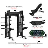 Thumbnail for Monster X Smith Machine with 100 Kg Camouflage Bumper Set & Adjustable Bench