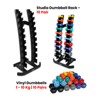 Thumbnail for 1441 Fitness Vinyl Dumbbells Set 1 Kg to 10 Kg with Vertical Rack - Bundle Offer