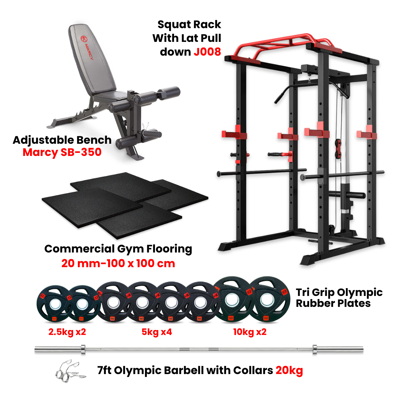 J008 Multi Function Rack Combo with Plate Set Bench and Flooring - Bundle Offer