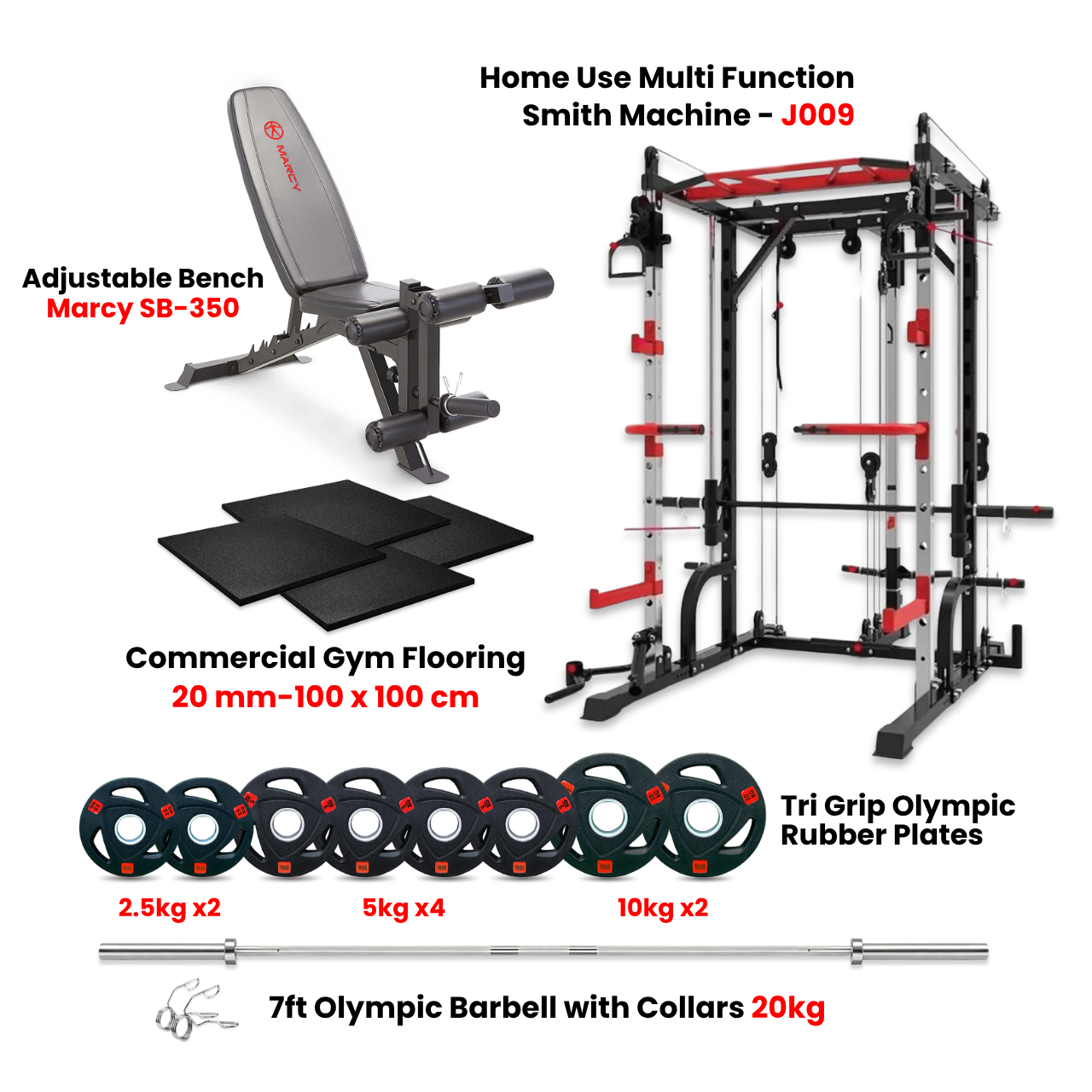 J009 Multi Function Rack Combo with Plate Set Bench and Flooring - Bundle Offer