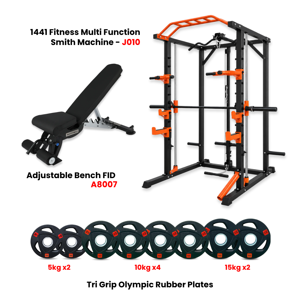 J010 Multi Function Rack Combo with Plate Set and Bench - Bundle Offer