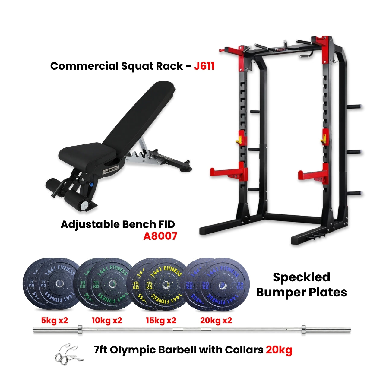 J611 Squat Rack Combo with Plate Set and Bench - Bundle Offer