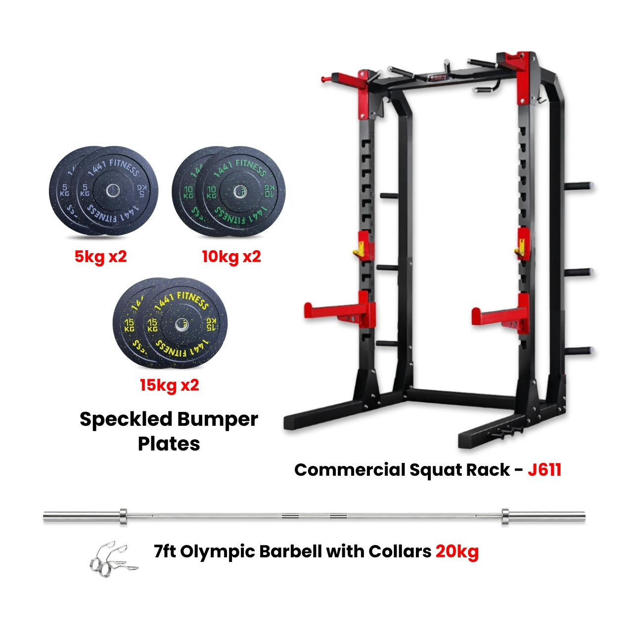 J611 Squat Rack Combo with Plate Set and Bench - Bundle Offer