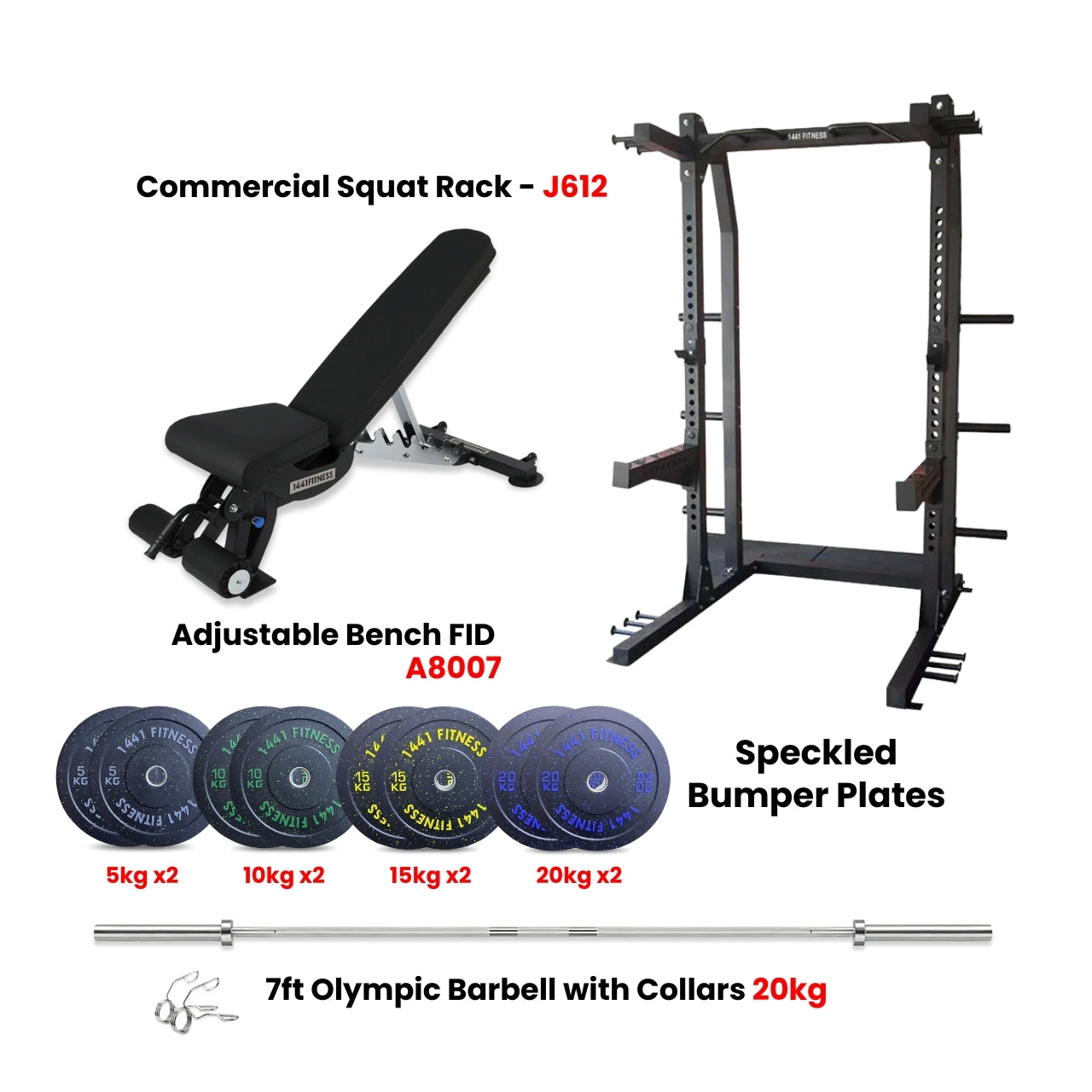 J612 Squat Rack Combo with Plate Set and Bench - Bundle Offer