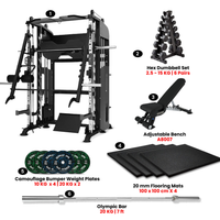 Thumbnail for Functional Trainer Smith Machine with 100 Kg Bumper Set, Dumbbells & Bench
