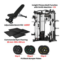 Thumbnail for Insight Fitness Multi Function Smith Machine C5 with Rubber Flooring, PU Black Bumper Plates & A8007 Bench - Bundle Offer