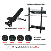 Thumbnail for 1441 Fitness Wall Mounted Squat Rack, Bumper Plate with Bench A8007 - Bundle Offer