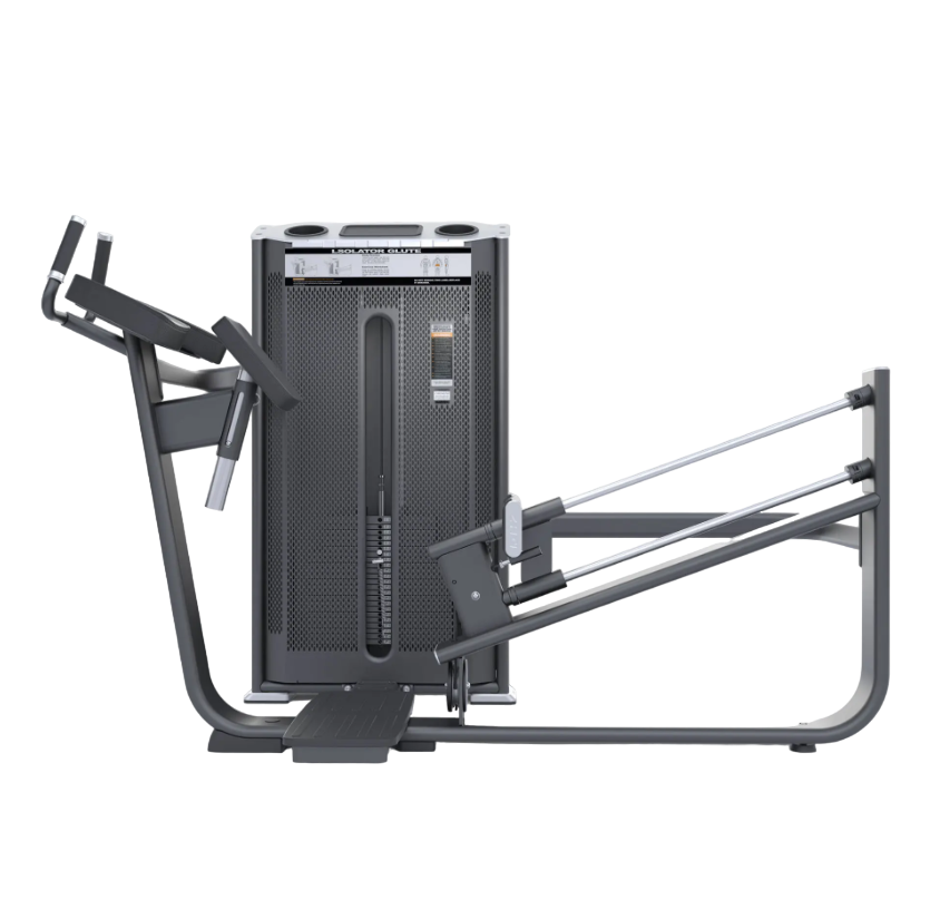 DHZ Fitness Glute Isolator - E7024 machine with black padding and metallic frame.