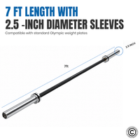 Thumbnail for 1441 Fitness 7 Ft Power Lifting Barbell Bar - Black/Chrome