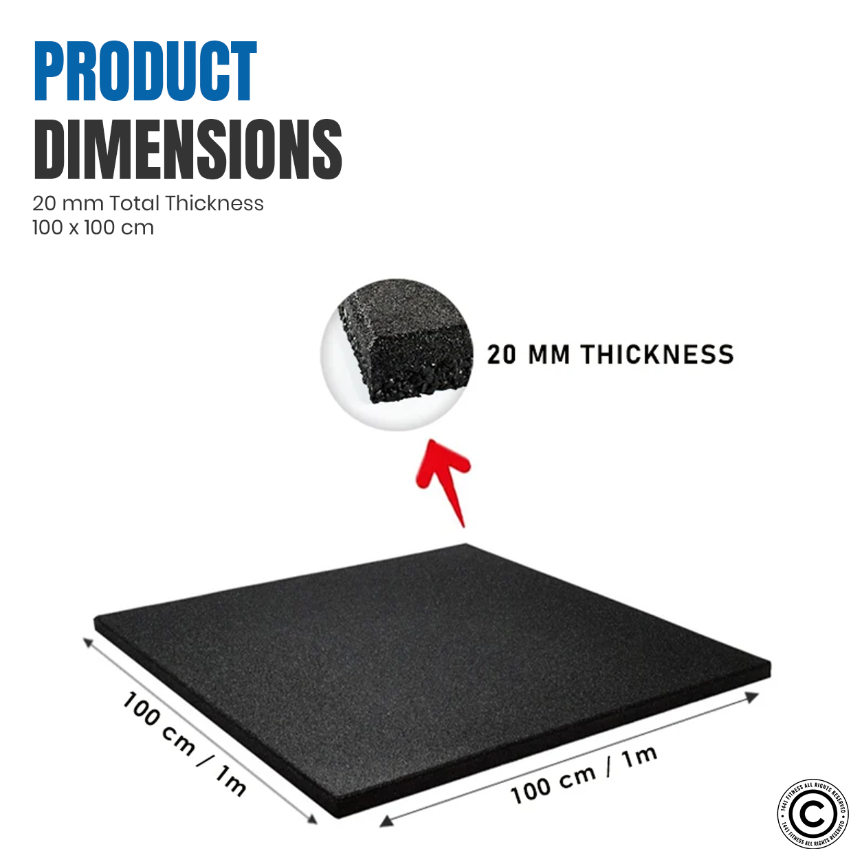 1441 Fitness Heavy-Duty Gym Tile 100 x 100 (cm) - 20 mm Grey