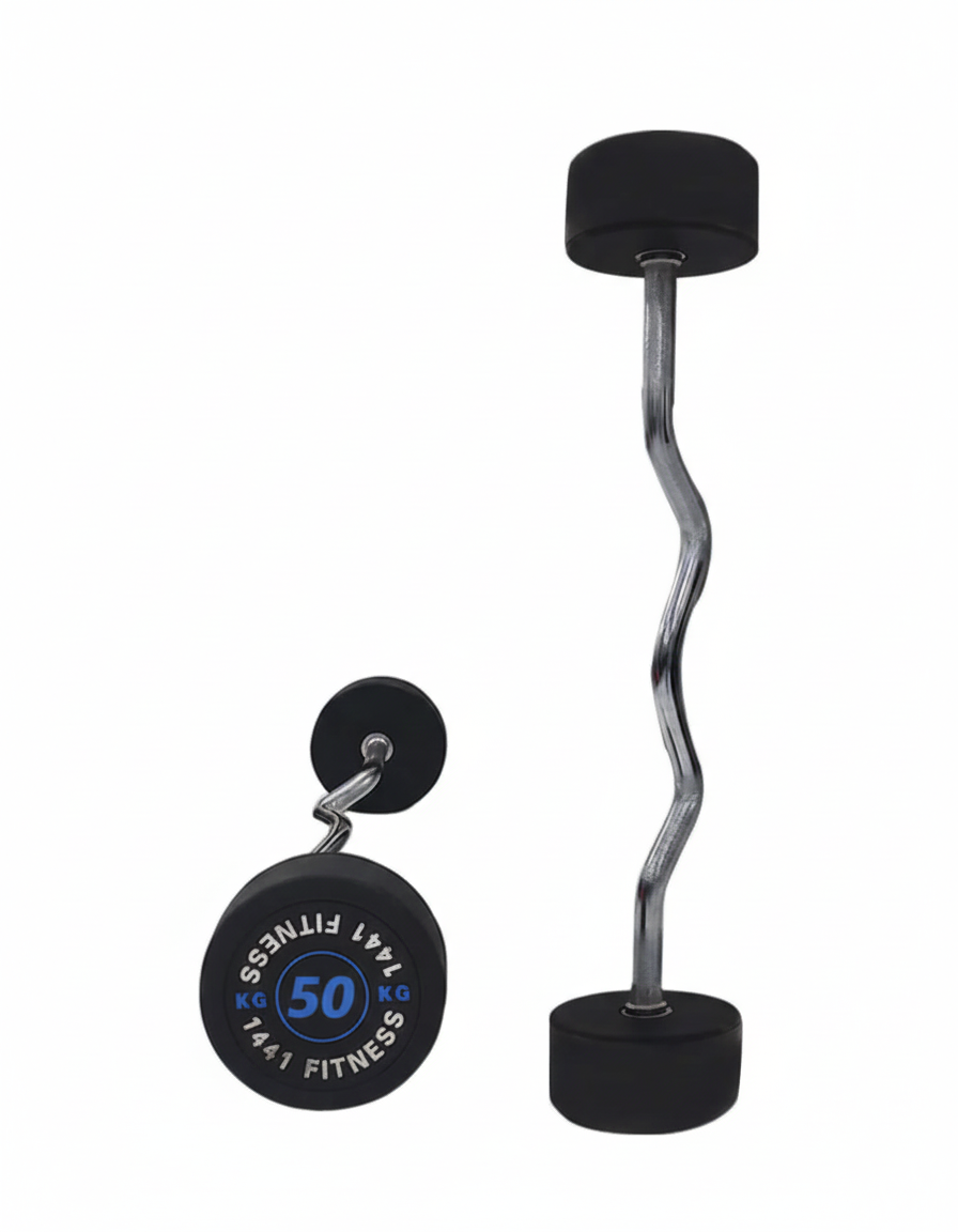 Fixed Weight Curl PU Barbell Set with Rack - 10 Kg to 50 Kg - Bundle Offer - 50KG