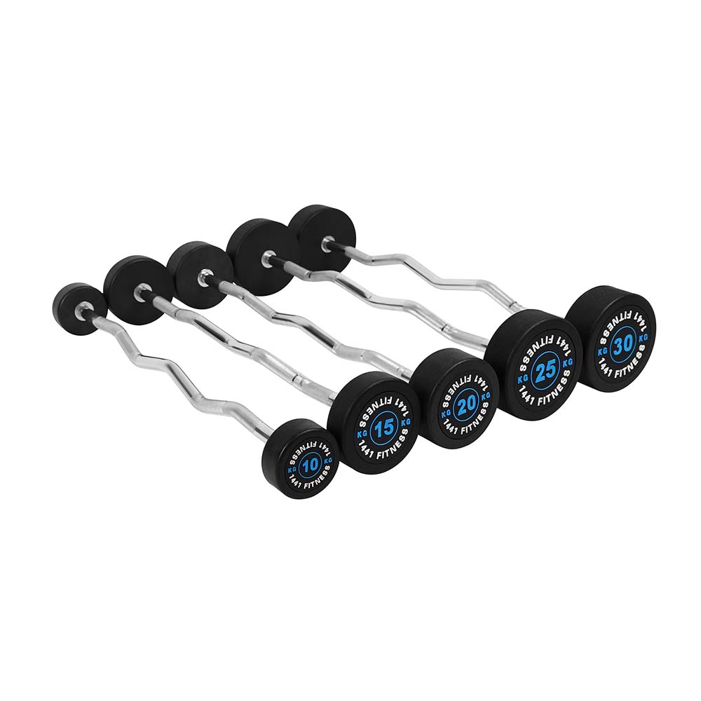 1441 Fitness Fixed Weight Curl Barbell Set - 10 kg to 30 kg (Set of 5)