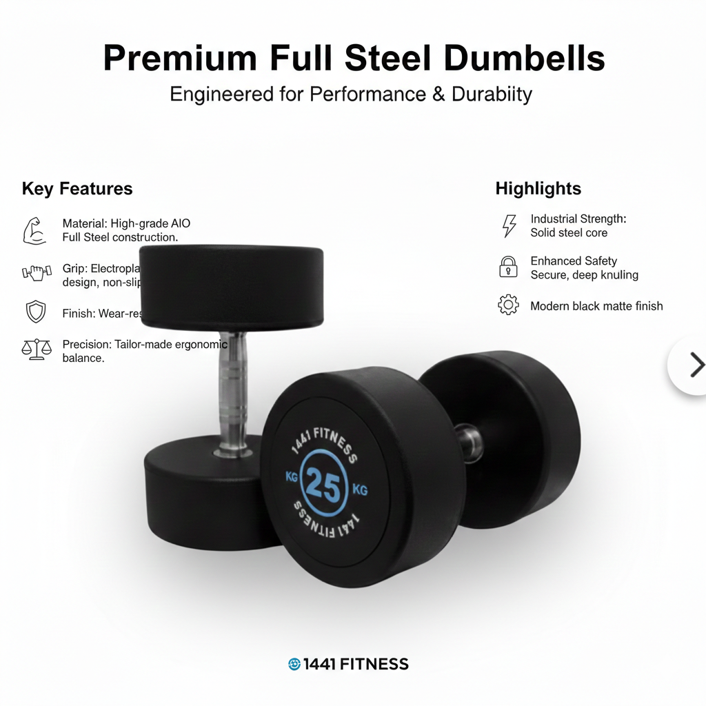1441 Fitness Rubber Round Dumbbells BLACK & WHITE