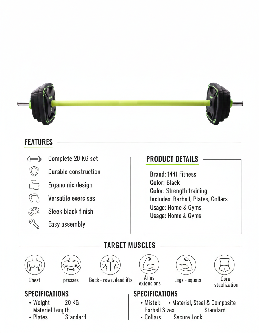 1441 Fitness Body Pump Set Black - 20 KG (Set)