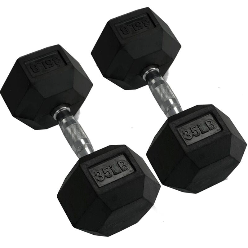 Rubber Hex Dumbbells in Pounds 5 - 50 Lbs (Sold In Pair) | Weight in LBS | Tough & Durable | Chrome Plated Economical Handle