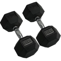 Thumbnail for Rubber Hex Dumbbells in Pounds 5 - 50 Lbs (Sold In Pair) | Weight in LBS | Tough & Durable | Chrome Plated Economical Handle