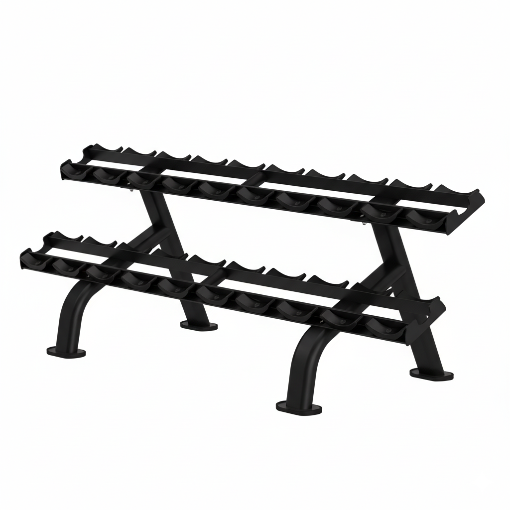 Black metal weight rack on a white background