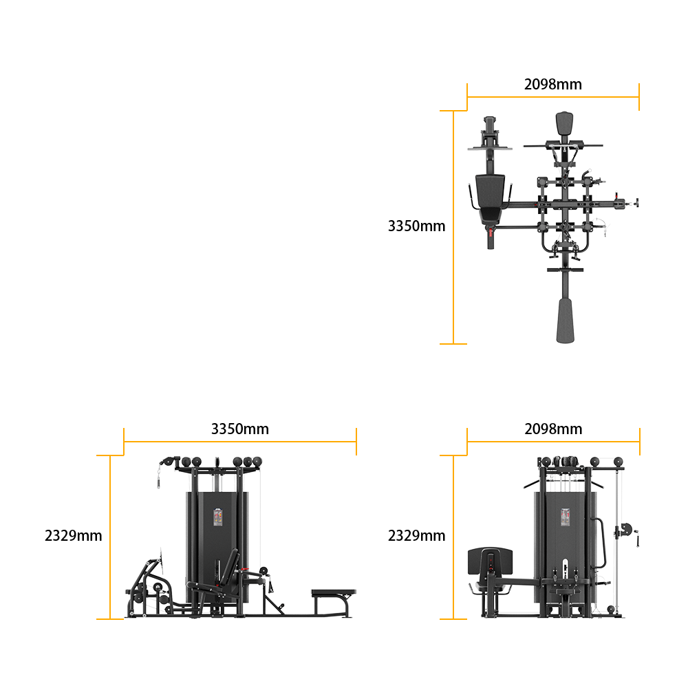 Insight Fitness 4 Station Multi Gym - SA023 set with dimensions on a white background