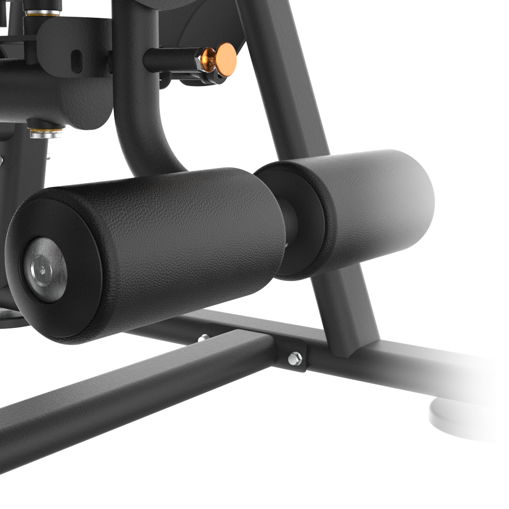 Close-up of a Insight Fitness Abdominal Crunch - BE8035 with cylindrical components on a white background