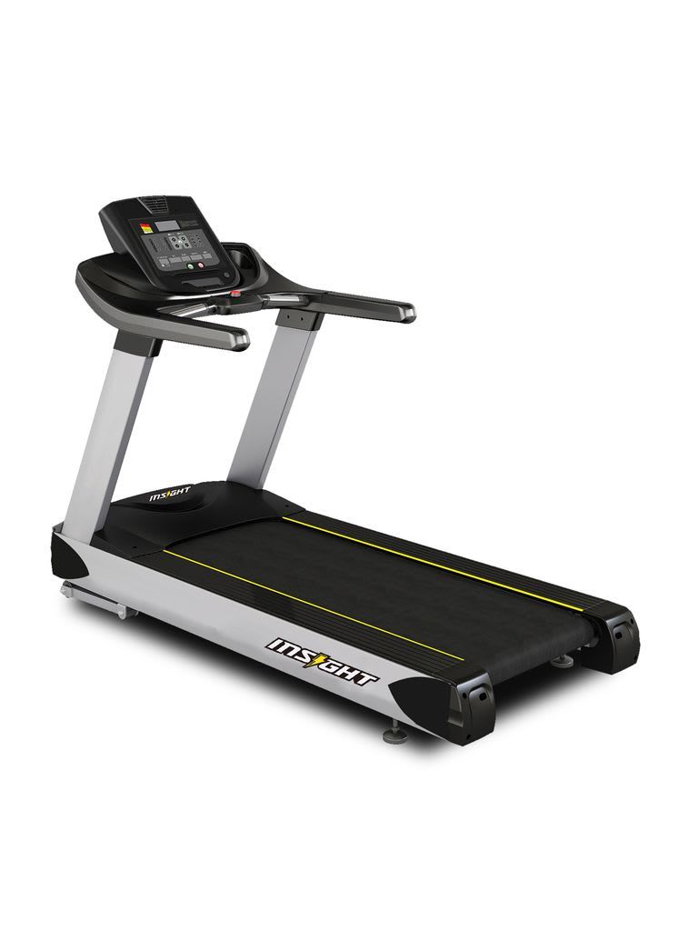 Insight Fitness Commercial Treadmill CT 3000 with a black belt, yellow accents, and digital console.