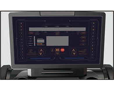 Control panel of Insight Fitness Commercial Treadmill - RT5 with digital display and buttons.