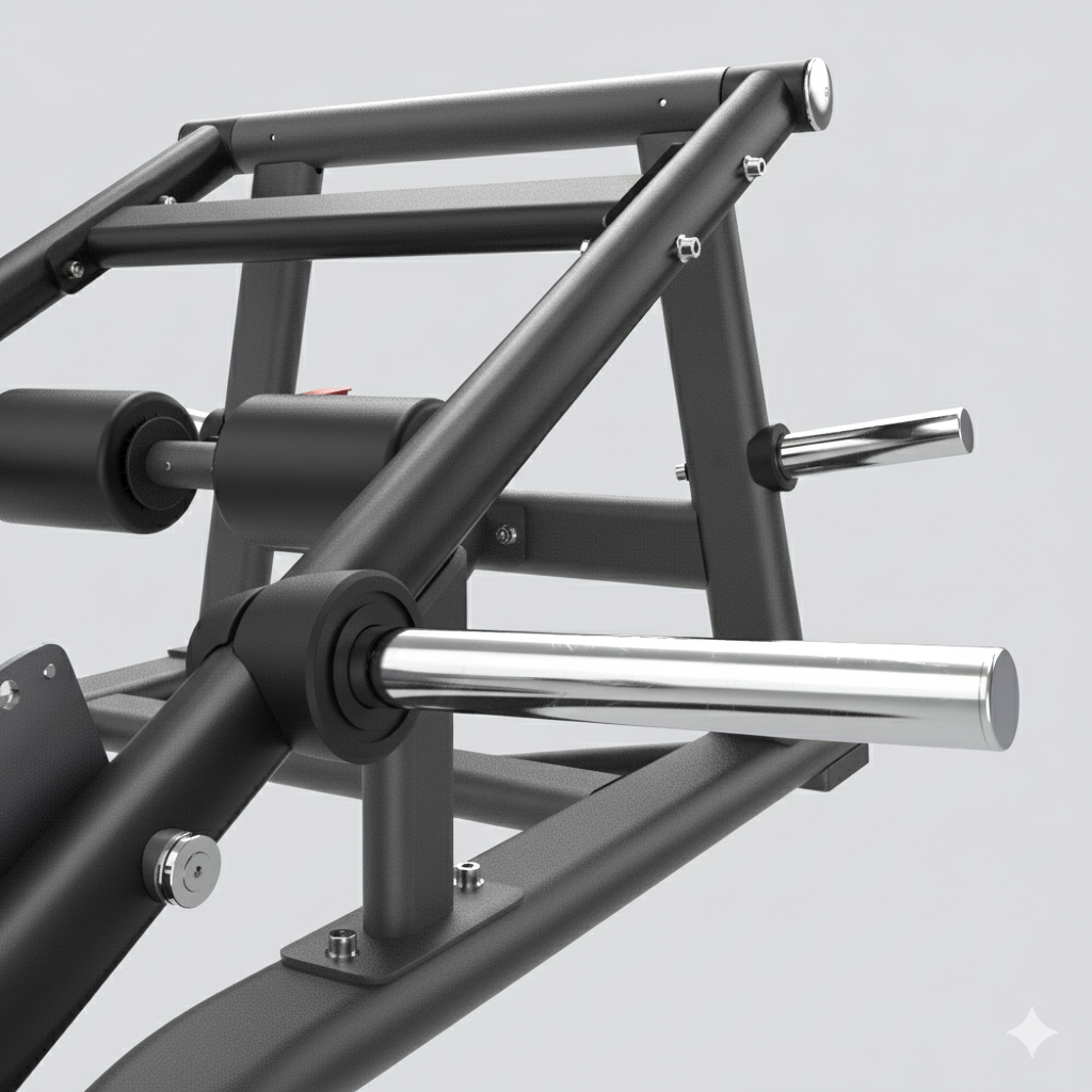 Close-up of a Insight Fitness Deadlift/Lunge - SH028 with metal bars and black frame on a white background