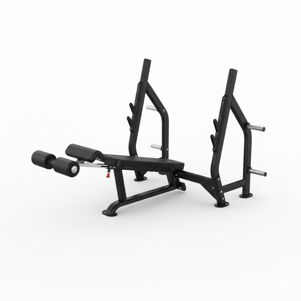 Insight Fitness Decline Olympic Bench - DR006 with leg extension and curl attachment on a white background