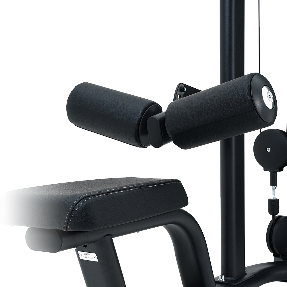 Insight Fitness Dual Pulley Lat Pulldown - BE8011 with arm curl attachment on a white background