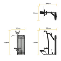 Thumbnail for Insight Fitness Dual Pulley Lat Pulldown - BE8011 with dimensions labeled on a white background