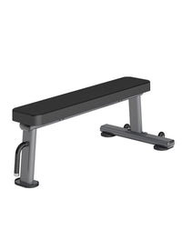 Thumbnail for Insight Fitness Flat Bench - DR014 designed for dumbbell exercises and general workouts, featuring a black leather upholstery on a gray metal frame with rubber feet.