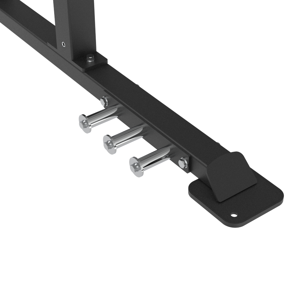 Insight Fitness Half Rack - SH010 Black metal bracket with three silver hooks on a white background