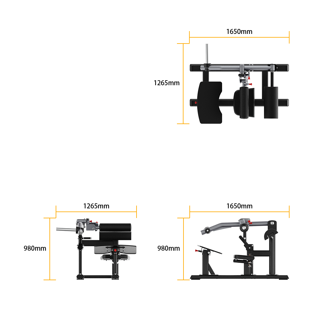 Measurement chart of a piece of Insight Fitness Hip Thruster - SH031 with dimensions labeled.