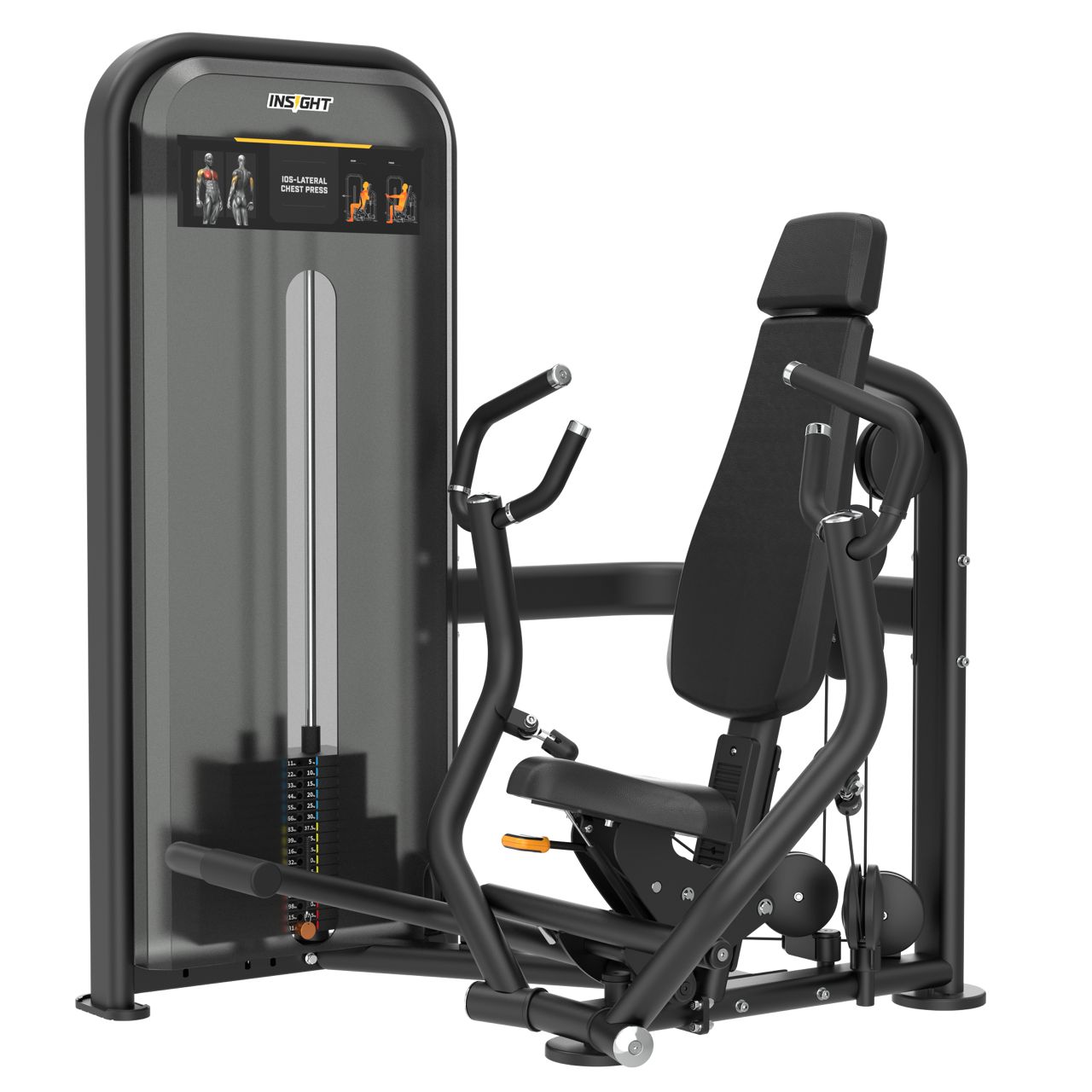 Insight Fitness ISO Lateral Chest Press - BE8001 with digital display on a white background
