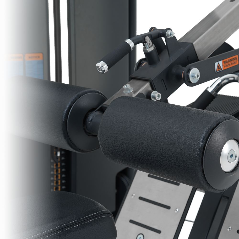Close-up of Insight Fitness Lat Pulldown/Seated Row - BE8026 with black padding and metal components.