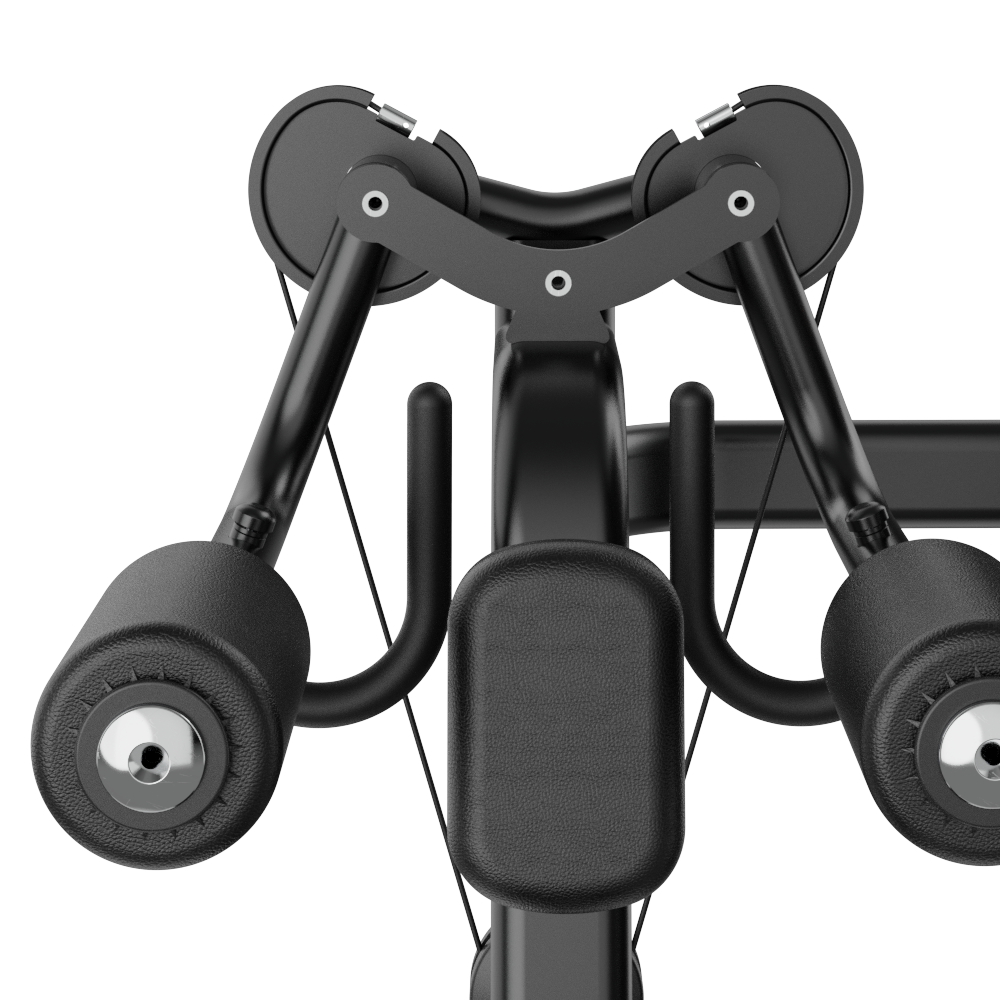 Close-up of a Insight Fitness Lateral Raise - SA034 frame with wheels on a white background