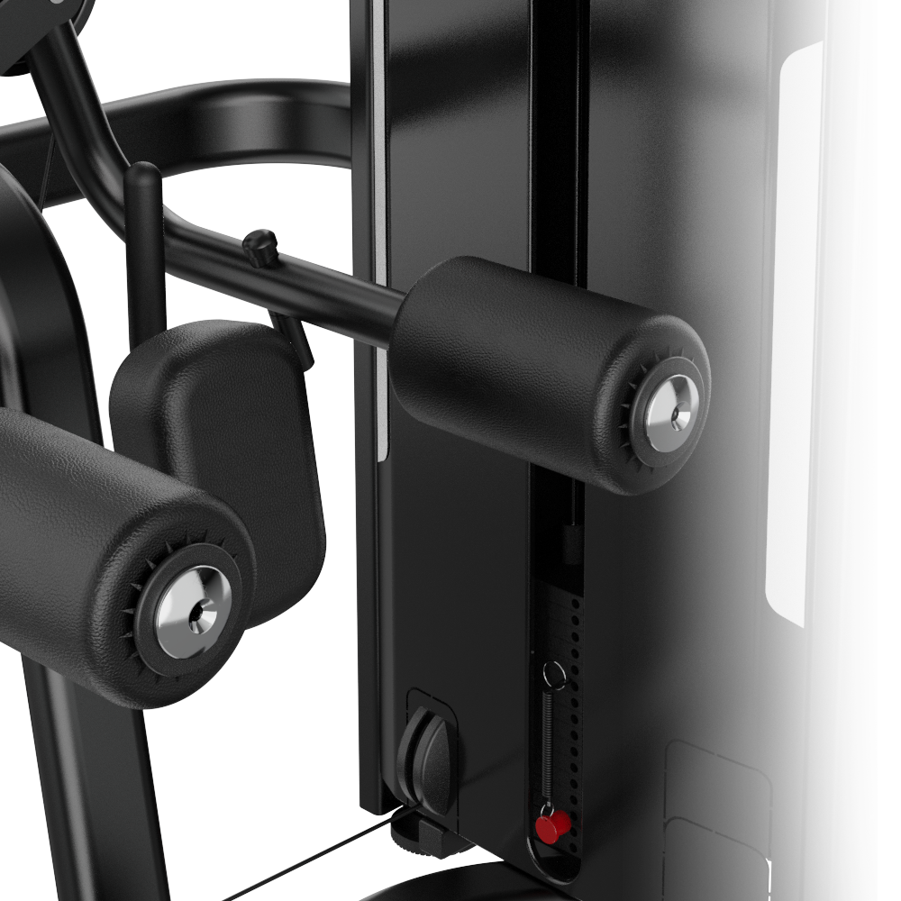 Close-up of a Insight Fitness Lateral Raise - SA034 with pulleys on a white background