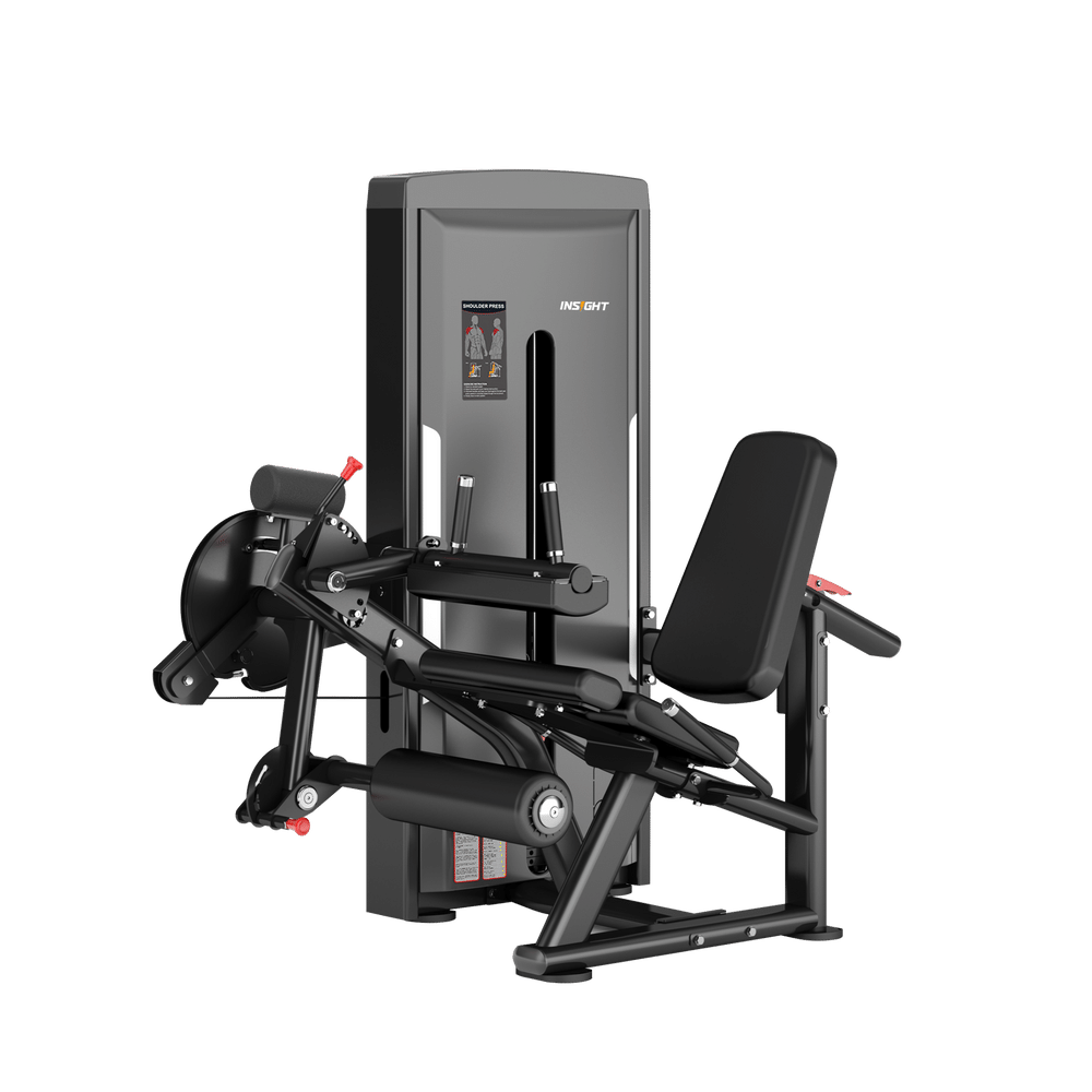 Insight Fitness Leg Curl / Extension - SA037 with black seat and armrests on a transparent background
