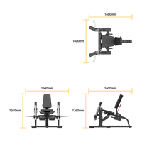 Thumbnail for Measurement chart of a Insight Fitness Leg Extension - SH017  with various components and dimensions on a white background.