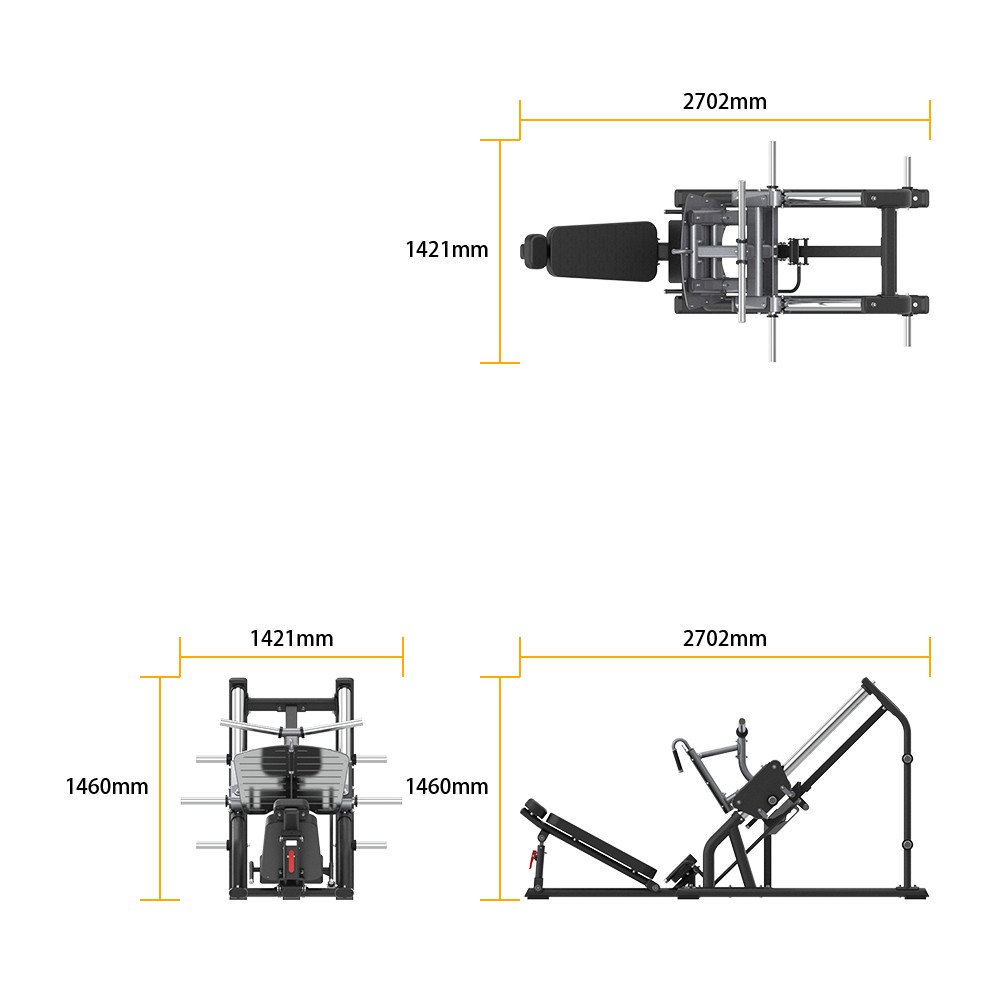 Measurement chart of a piece of Insight Fitness Linear Leg Press - SH019 with dimensions labeled.
